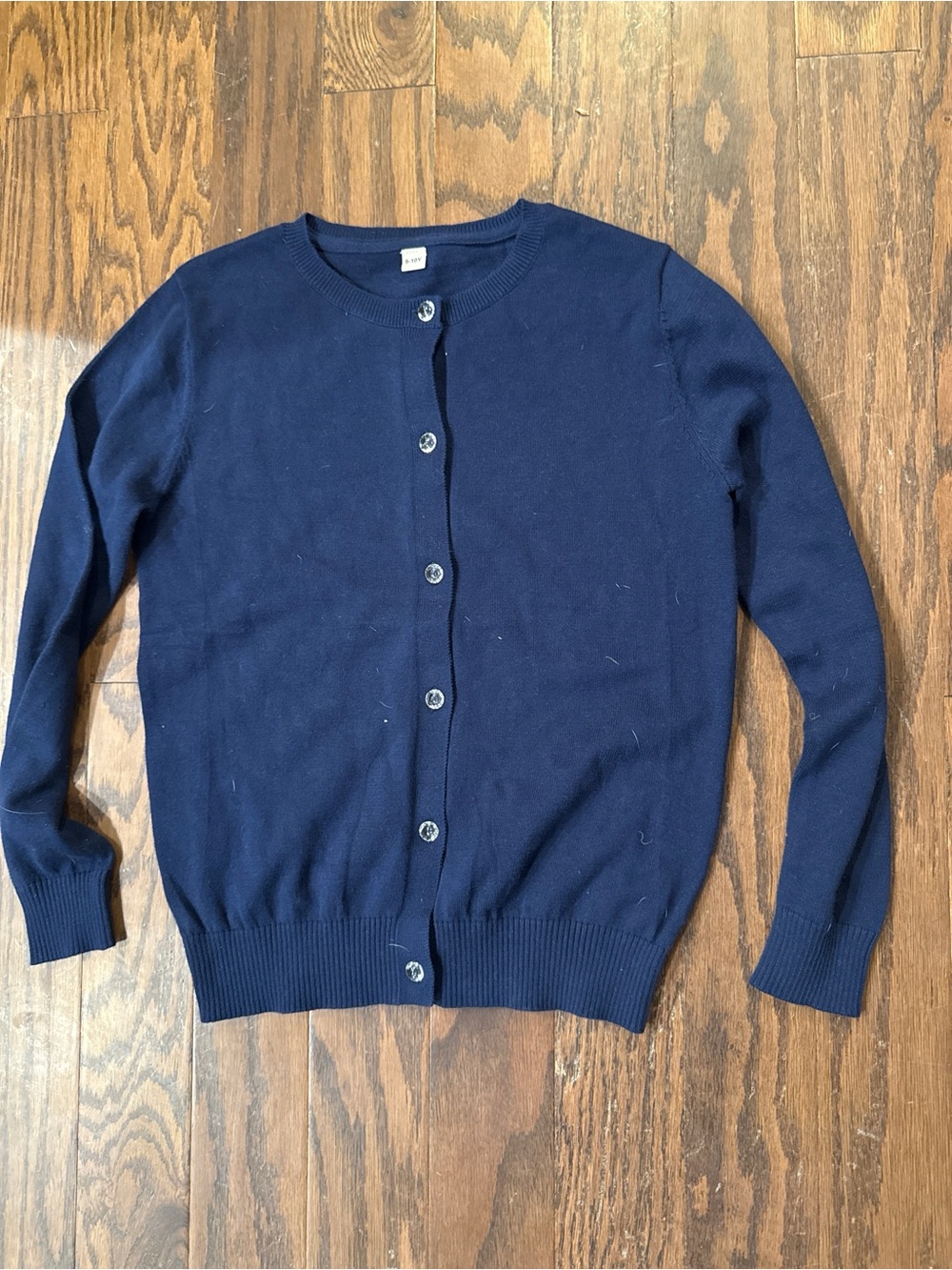 Girls Navy Blue Button Front Crewneck Cardigan Sweater - Size 9-10